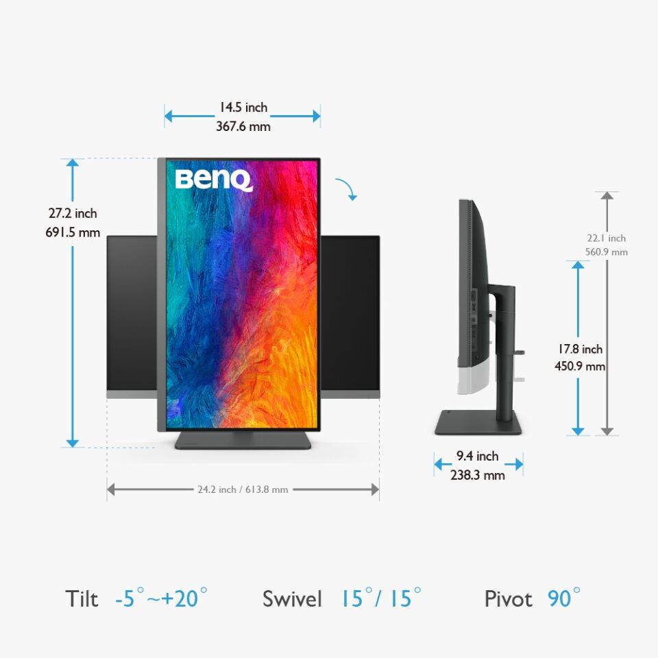 BenQ  PD2706U 27 inç 4K UHD P3 DisplayHDR 400 USB-Type-C Profosyonel Tasarımcı Monitörü  99% REC709 & sRGB,95% ,Pantone Skintone Validated,Calman Verified,CAD/CAM & Animation Mode,KVM,Auto Pivot,PIP/PBP